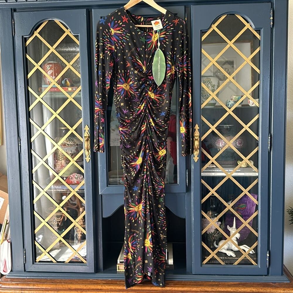 FARM RIO Rainbow Suns Ruched Midi Dress, Eco Viscose, Size Medium. NWT - Picture 12 of 15